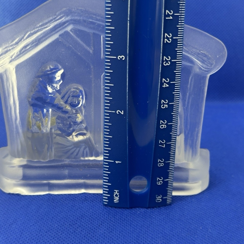 Vintage Frosted Glass Candle Holder Christmas Nativity Scene Manger 4" Tea Light - Picture 9 of 11